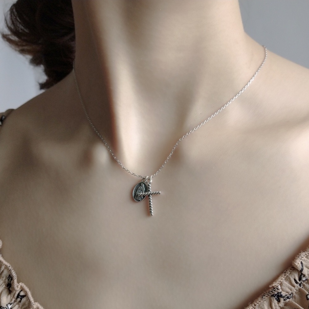Sterling Silver Virgin Mary Cross Necklace - Picture 5 of 6